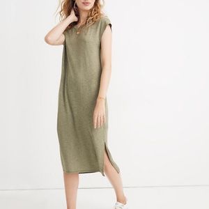 MADEWELL XXS Pine Green Heather Sleeveless Muscle Midi Dress Slits Jersey Knit